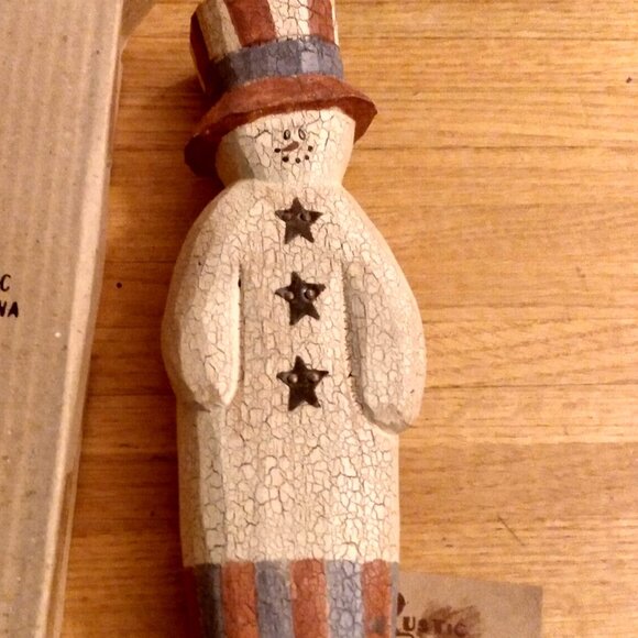 Vintage Sarah's Attic Primitive Patriotic Snowman Crackled Wood USA July Fourth - Picture 3 of 8